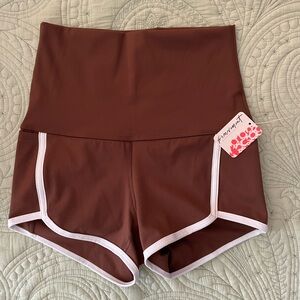 Free People Movement Island Time High-Waisted Argon Brown Shorts with White Trim
